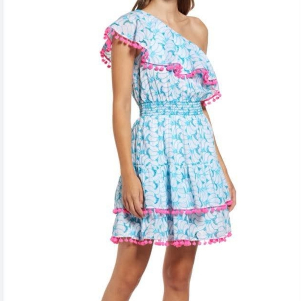 Lilly Pulitzer Addilyn Dress One shoulder blue/white and Pink Size S